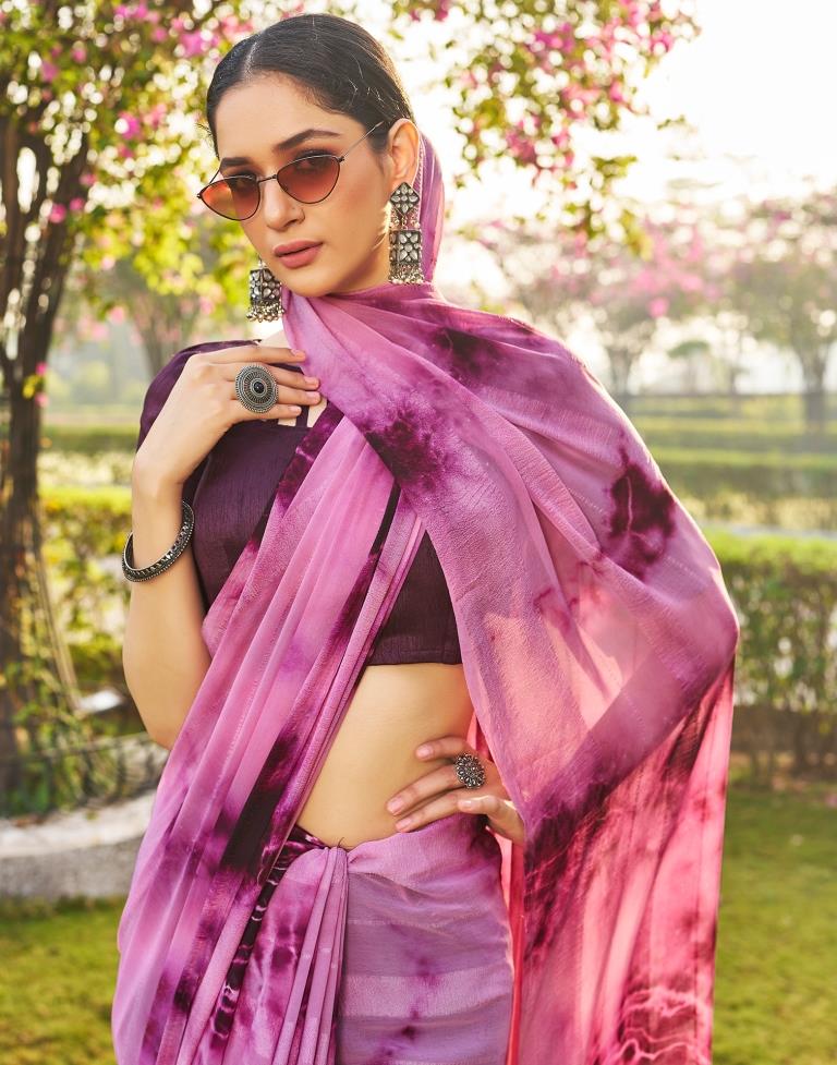 Pink Georgette Printed Saree
