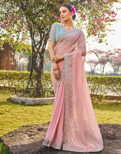 Light Pink Georgette Embroidery Saree