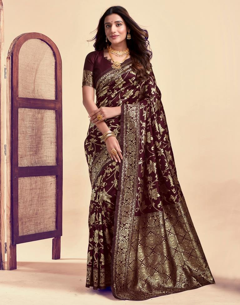 Dark Maroon Banarasi Silk Saree