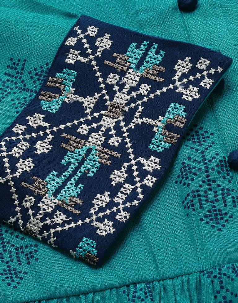 Turquoise Cotton Embroidery Tunic Top