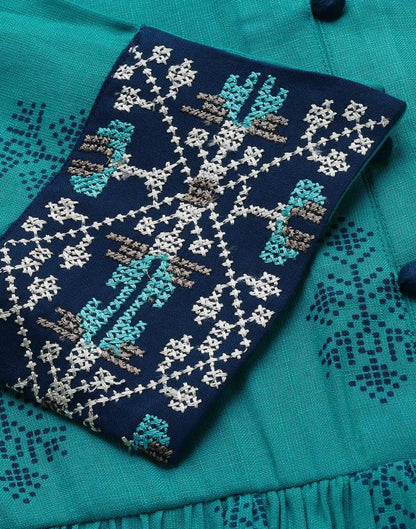 Turquoise Cotton Embroidery Tunic Top