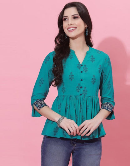 Turquoise Cotton Embroidery Tunic Top