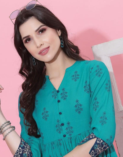 Turquoise Cotton Embroidery Tunic Top