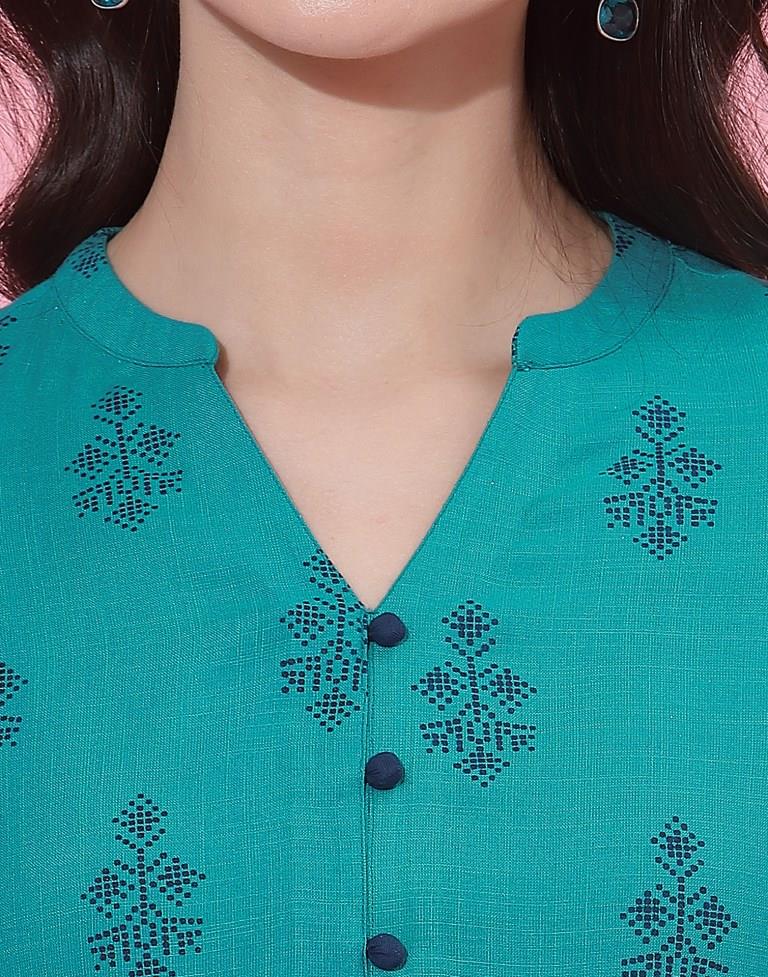 Turquoise Cotton Embroidery Tunic Top