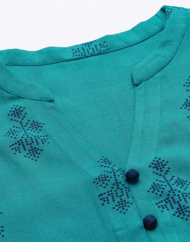 Turquoise Cotton Embroidery Tunic Top