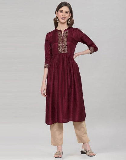 Maroon Coloured Silk Solid Kurti | Leemboodi