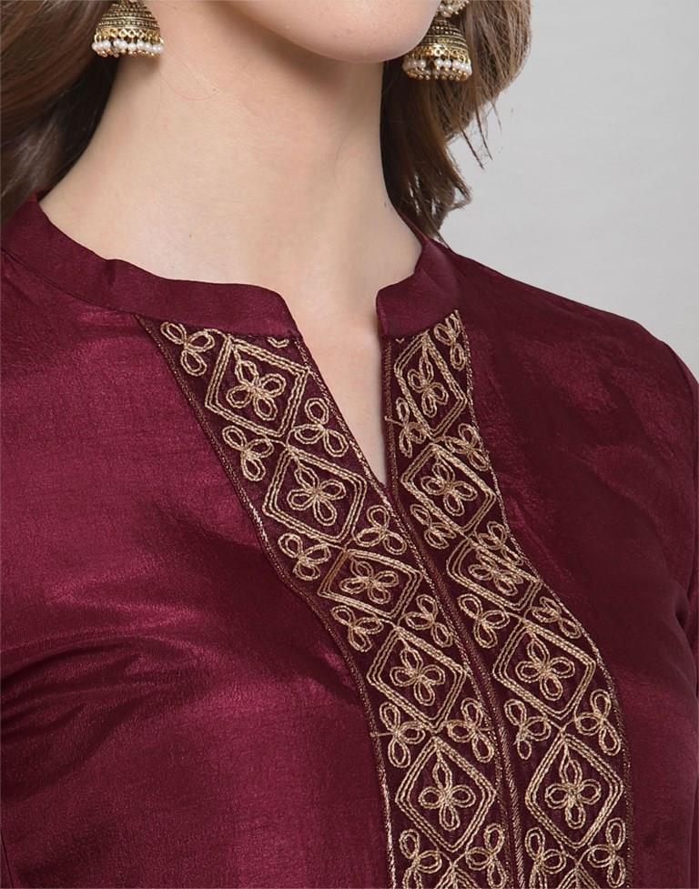 Maroon Coloured Silk Solid Kurti | Leemboodi