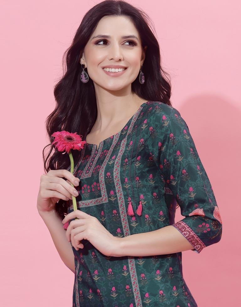 Dark Sea Green Printed Top | Leemboodi