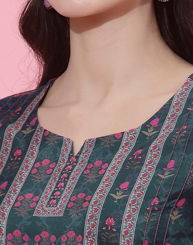 Dark Sea Green Printed Top | Leemboodi