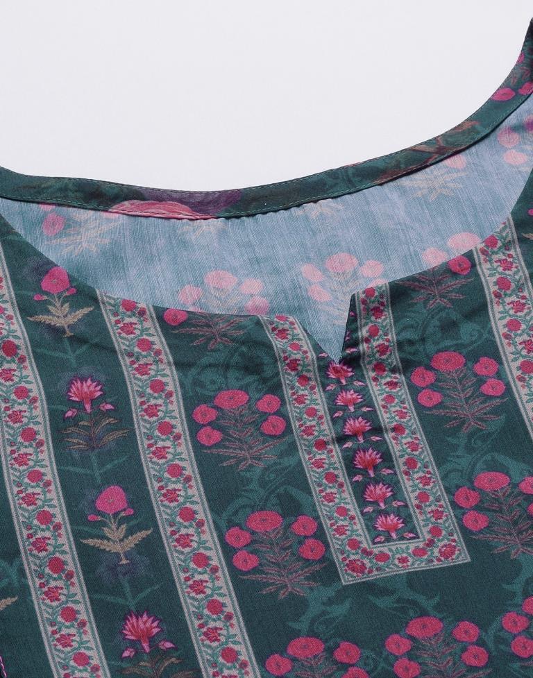 Dark Sea Green Printed Top | Leemboodi