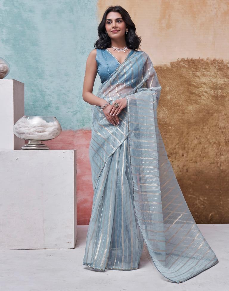 Grey Organza Plain Saree