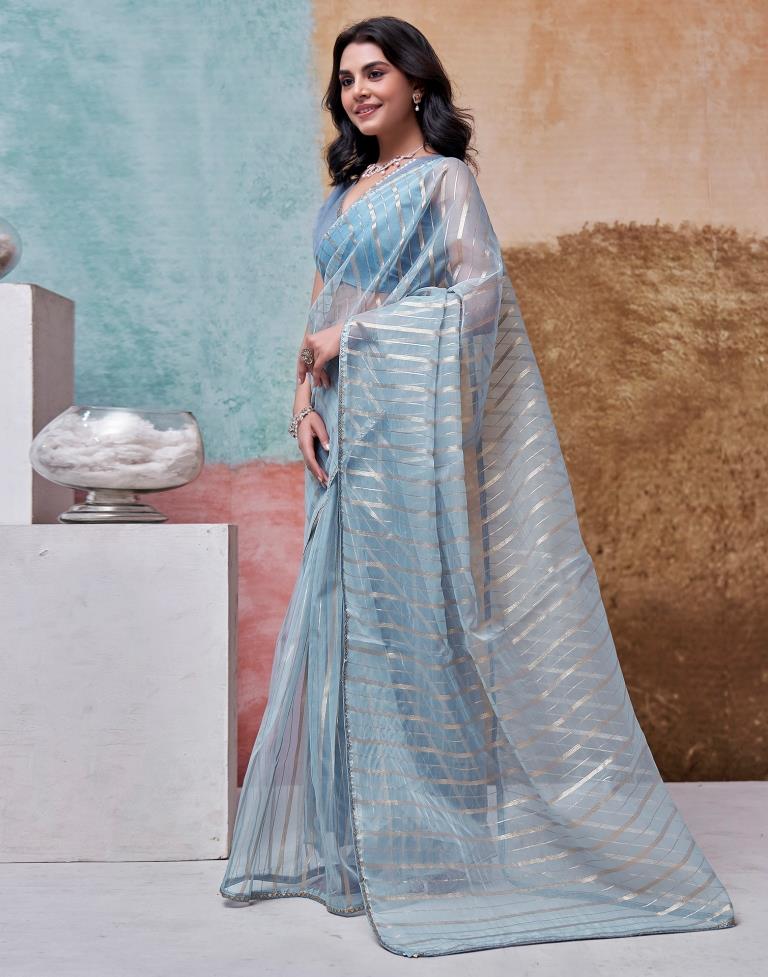 Grey Organza Plain Saree