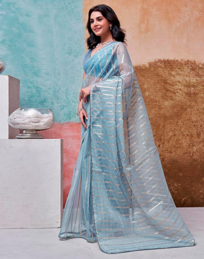 Grey Organza Plain Saree