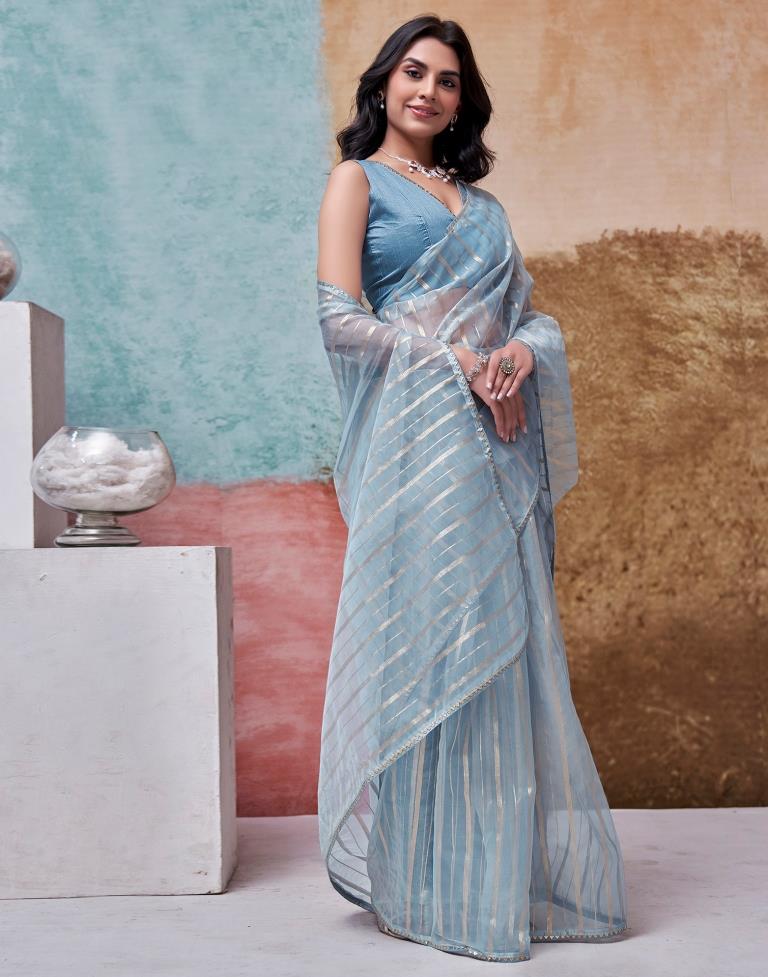 Grey Organza Plain Saree