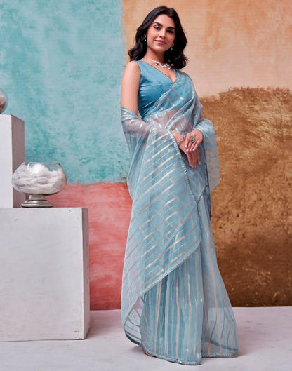 Grey Organza Plain Saree