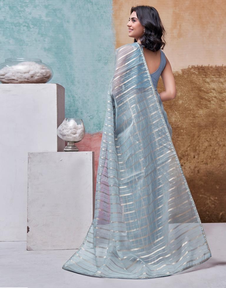 Grey Organza Plain Saree