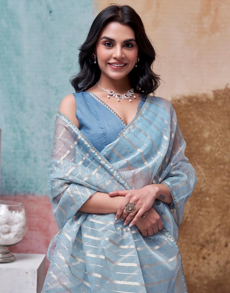 Grey Organza Plain Saree