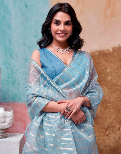 Grey Organza Plain Saree