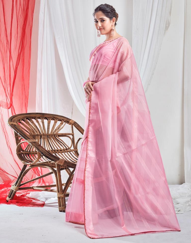Light Pink Organza Plain Saree