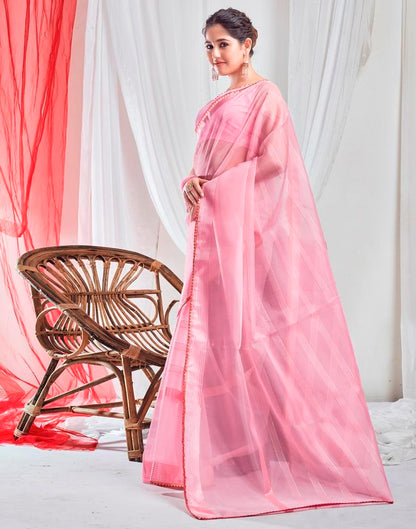 Light Pink Organza Plain Saree