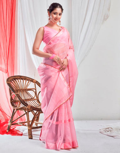 Light Pink Organza Plain Saree