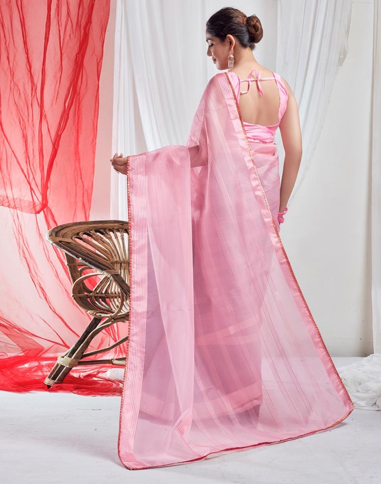 Light Pink Organza Plain Saree