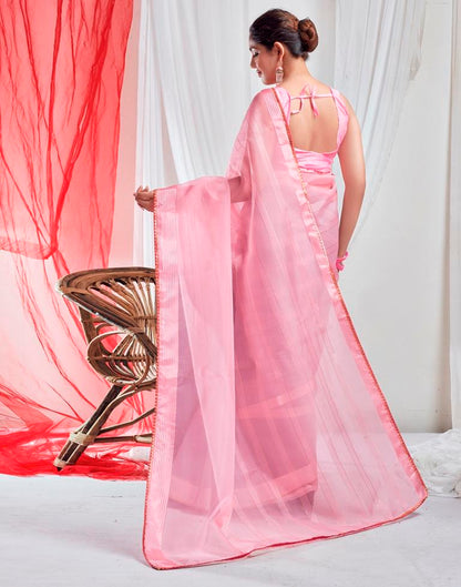 Light Pink Organza Plain Saree