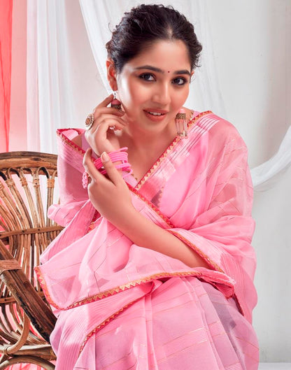 Light Pink Organza Plain Saree
