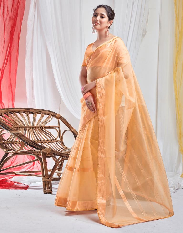 Light Orange Organza Plain Saree