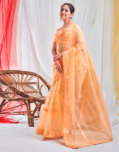 Light Orange Organza Plain Saree