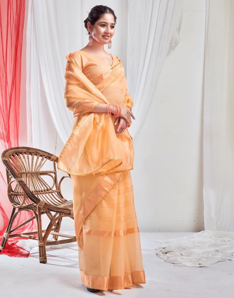 Light Orange Organza Plain Saree
