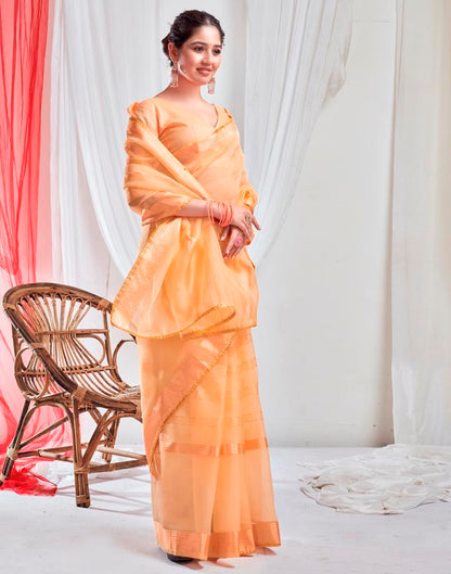 Light Orange Organza Plain Saree