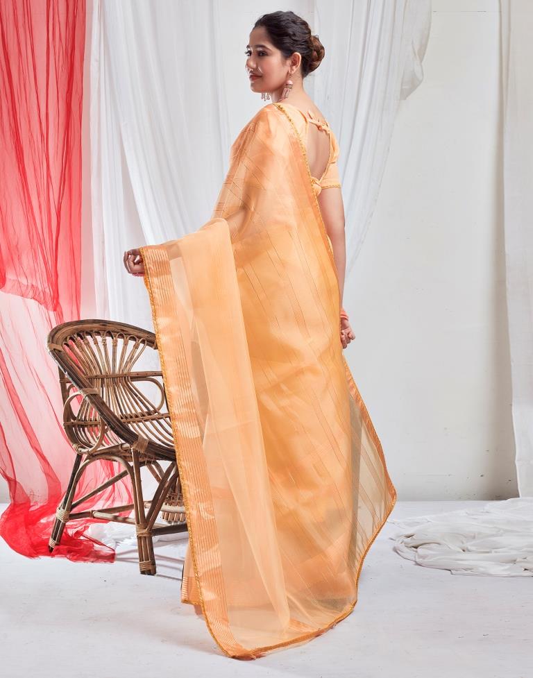 Light Orange Organza Plain Saree