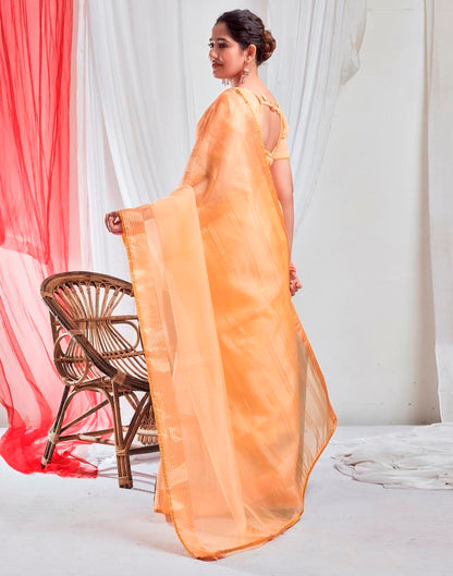 Light Orange Organza Plain Saree