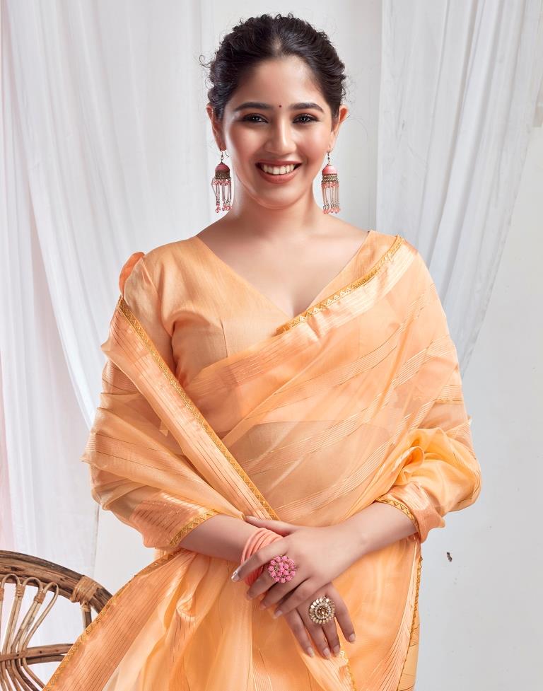 Light Orange Organza Plain Saree