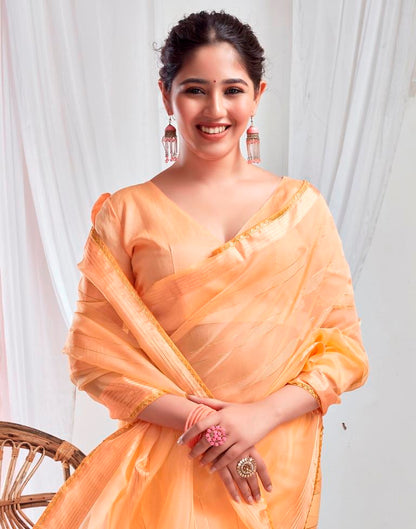 Light Orange Organza Plain Saree