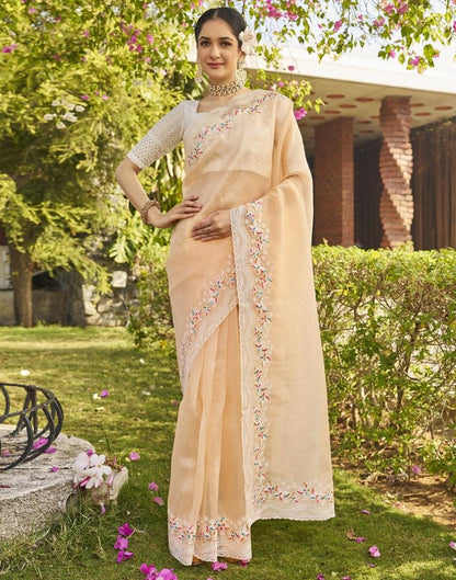 Beige Organza Plain Saree