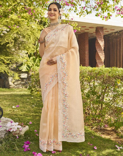 Beige Organza Plain Saree