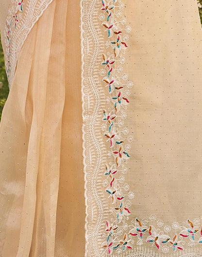 Beige Organza Plain Saree