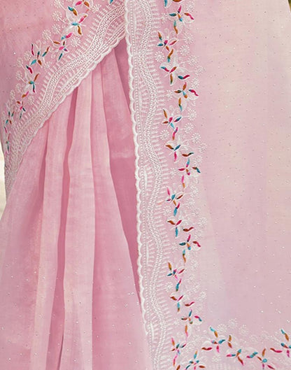 Light Peach Pink Organza Plain Saree