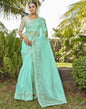 Turquoise Organza Plain Saree