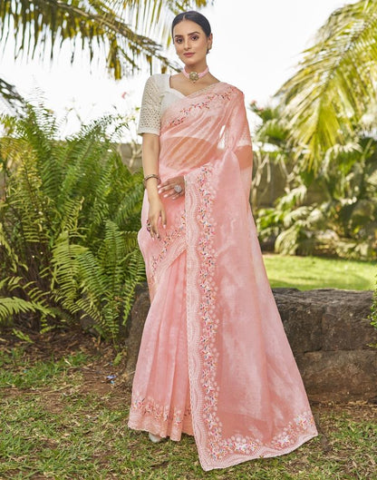 Light Pink Organza Plain Saree