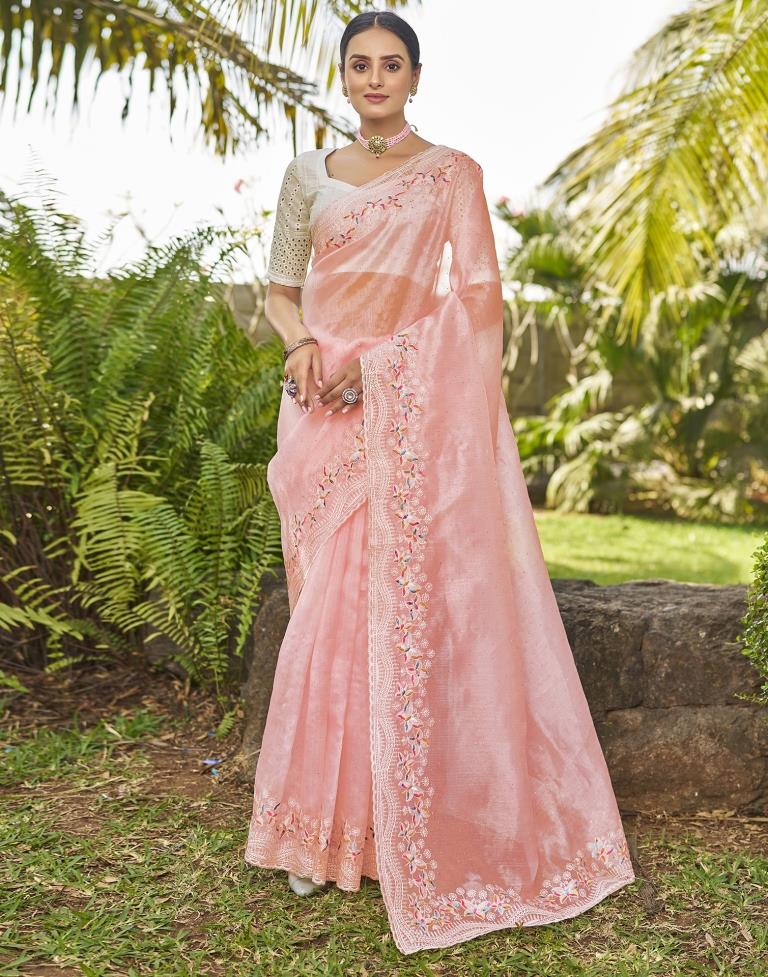 Light Pink Organza Plain Saree