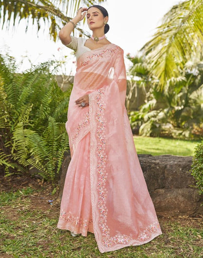 Light Pink Organza Plain Saree