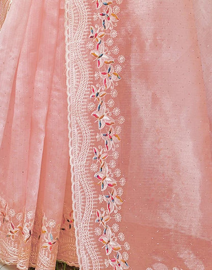 Light Pink Organza Plain Saree