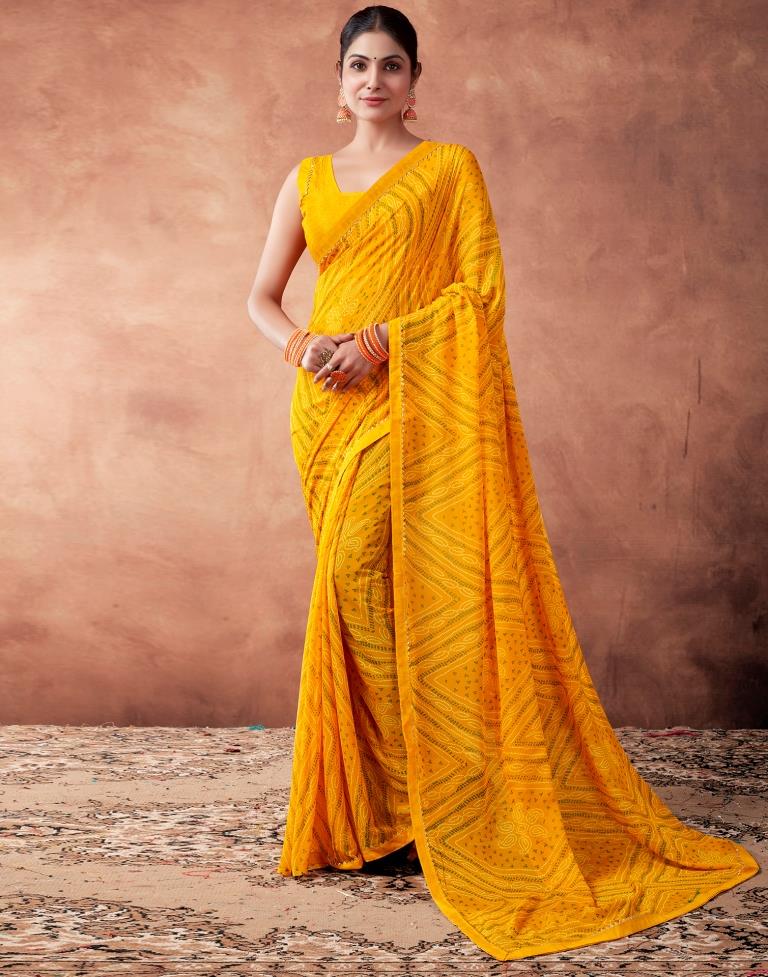 Yellow Georgette Printed Saree
