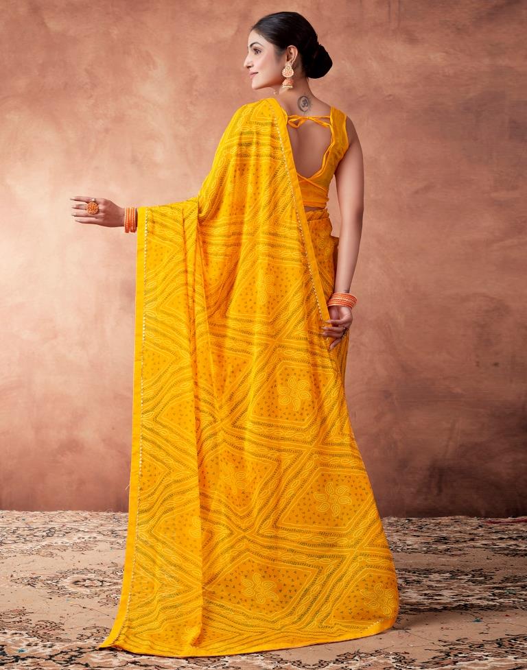 Yellow Georgette Printed Saree