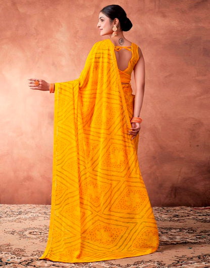 Yellow Georgette Printed Saree