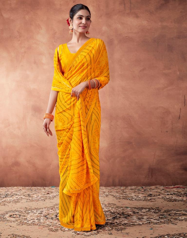 Yellow Georgette Printed Saree