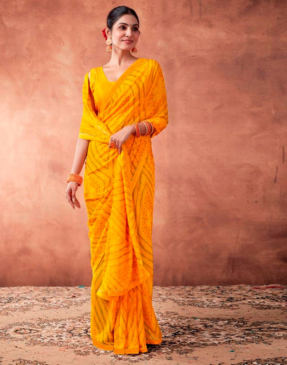 Yellow Georgette Printed Saree